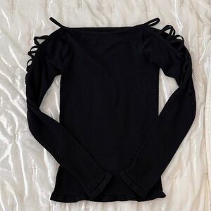 Free People Black Long Sleeve Cold-Shoulder Knit Top